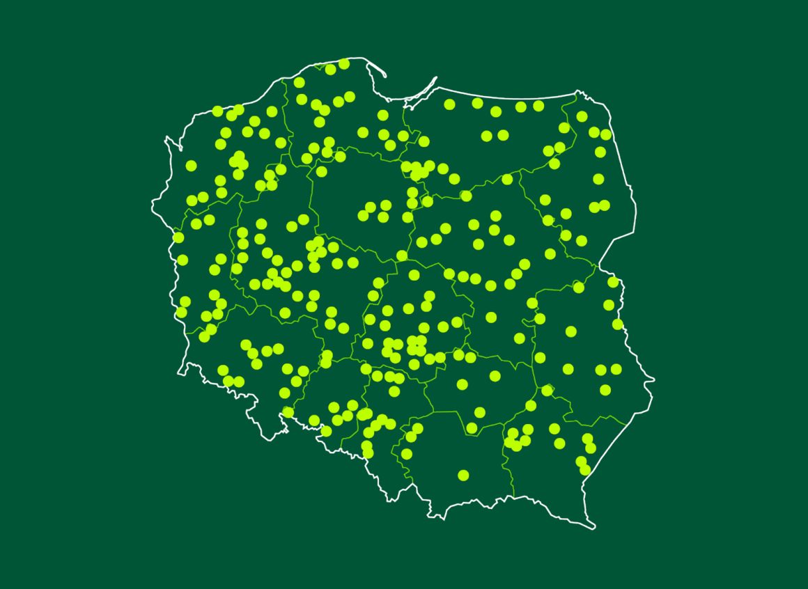 Mapa Polski z zaznaczonymi punktami