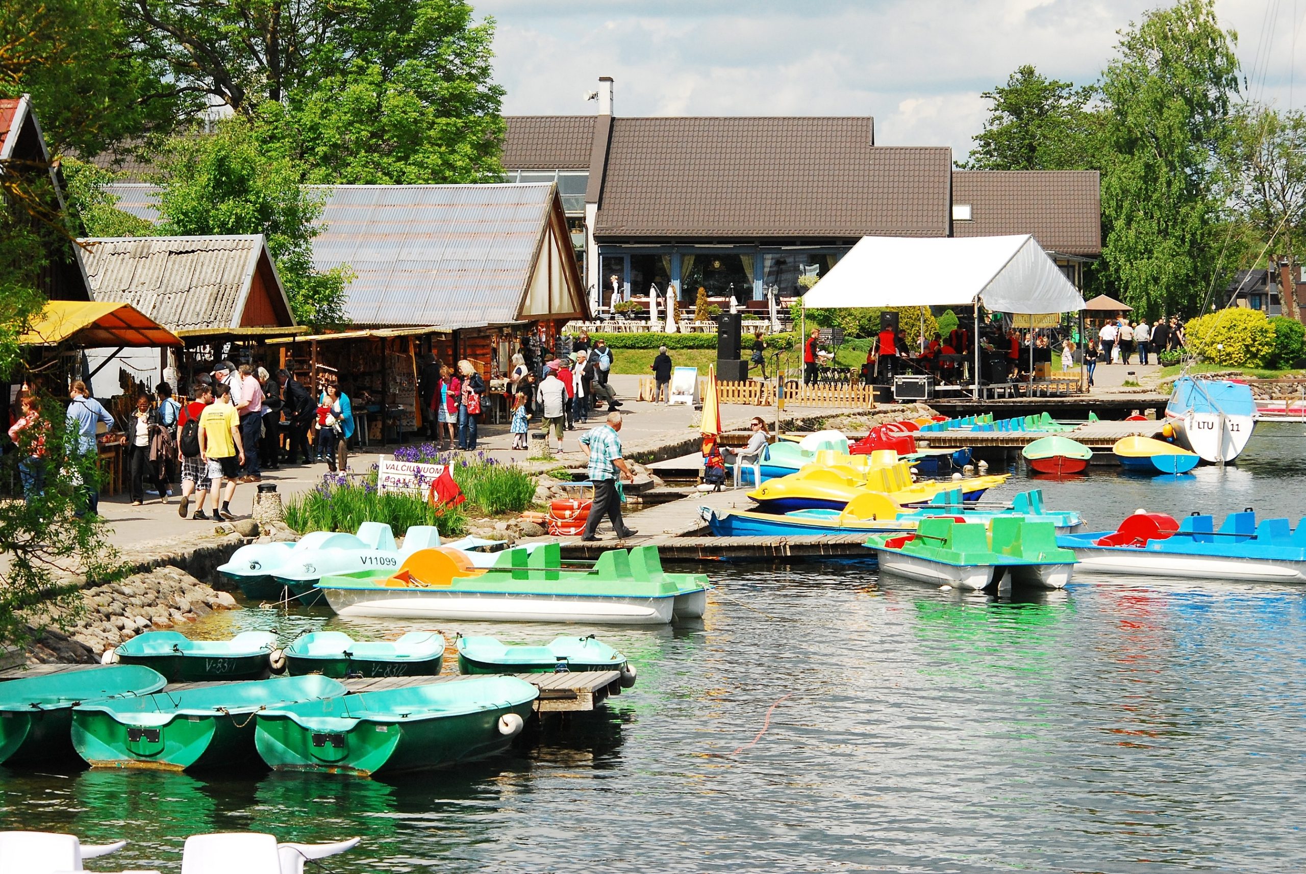 TRAKAI, LITHUANIA - MAY 31: Galves lake,Trakai old city old houses view on May 31, 2015, Trakai, Lithuania.